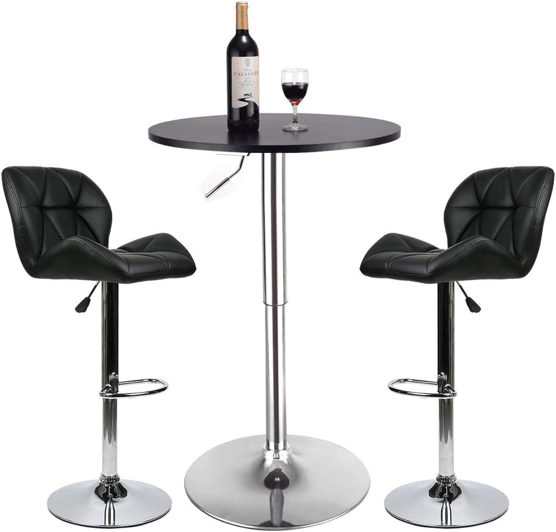 ARTETHYS YOURLITEAMZ Bar Table Set of 3 – Adjustable Round Table and 2 Swivel Pub Stools (Black Table and Red Chairs-1)