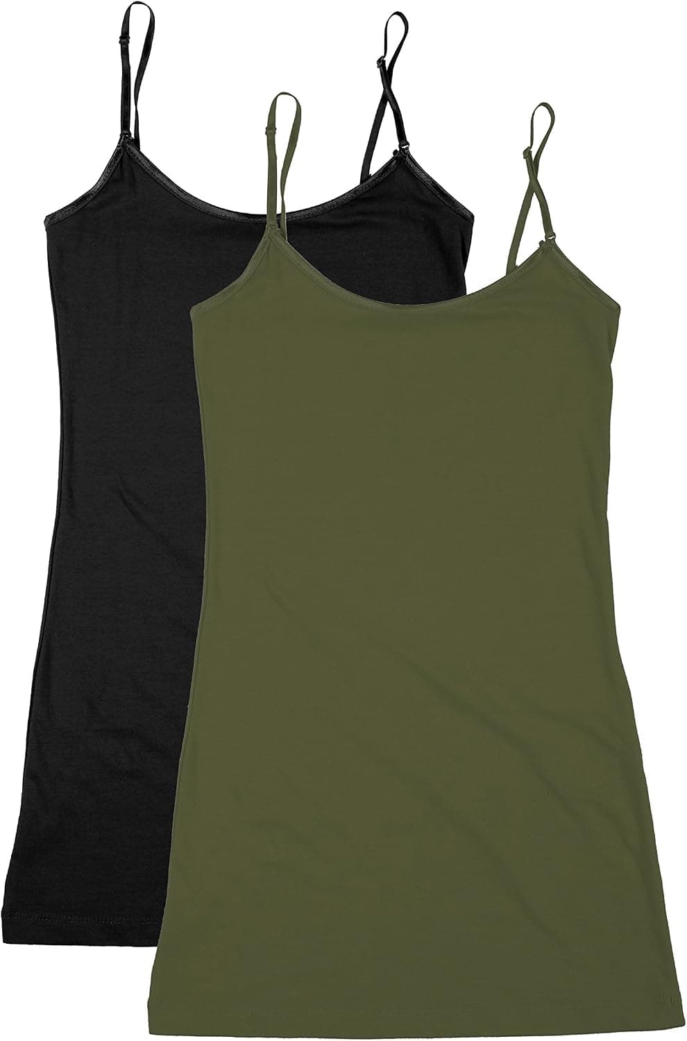 Bozzolo XT1002L Plus Size Adjustable Spaghetti Strap Trim Long Tank Top 4Pack -Black