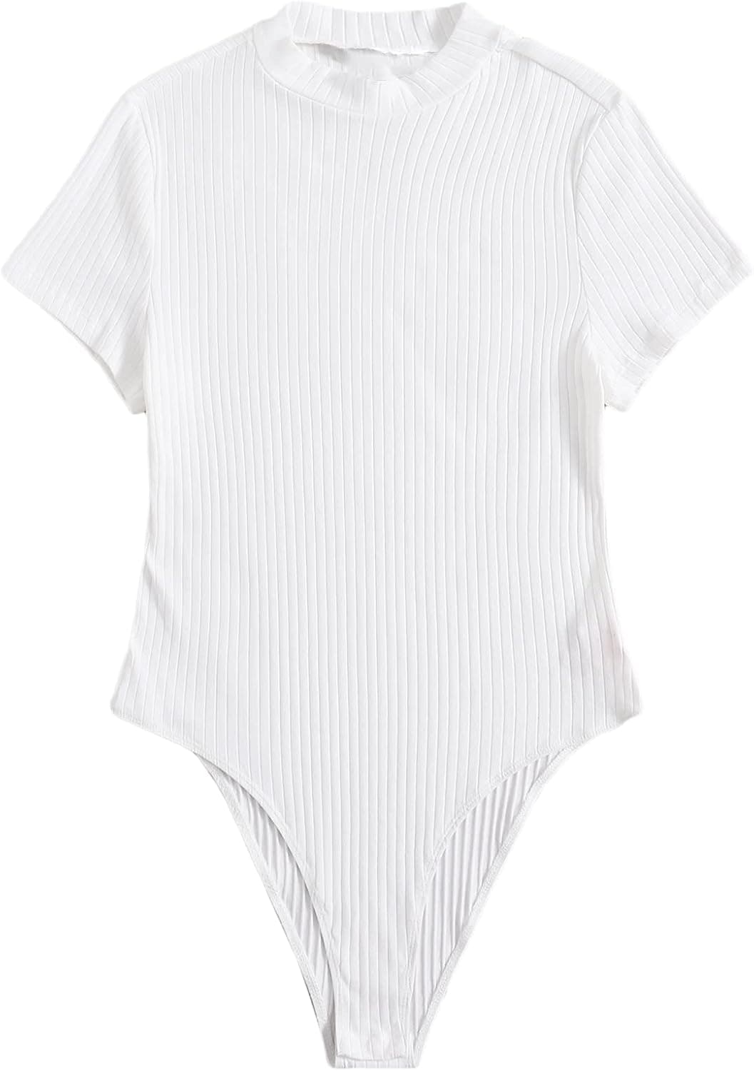 MakeMeChic Women's Plus Size Rib Knit Round Neck Short Sleeve Bodysuit Tee Top