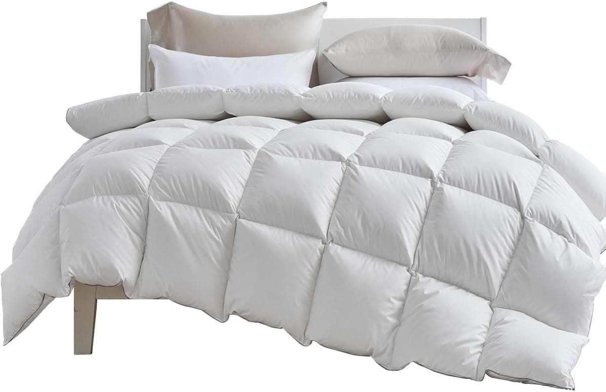 Coozii Luxury White Full Size Down Comforter,All Season Goose Down Comforter,Duvet Insert 1200 Thread Count 750+ Fill Power 100% Egyptian Cotton （64 by 80 Inch）