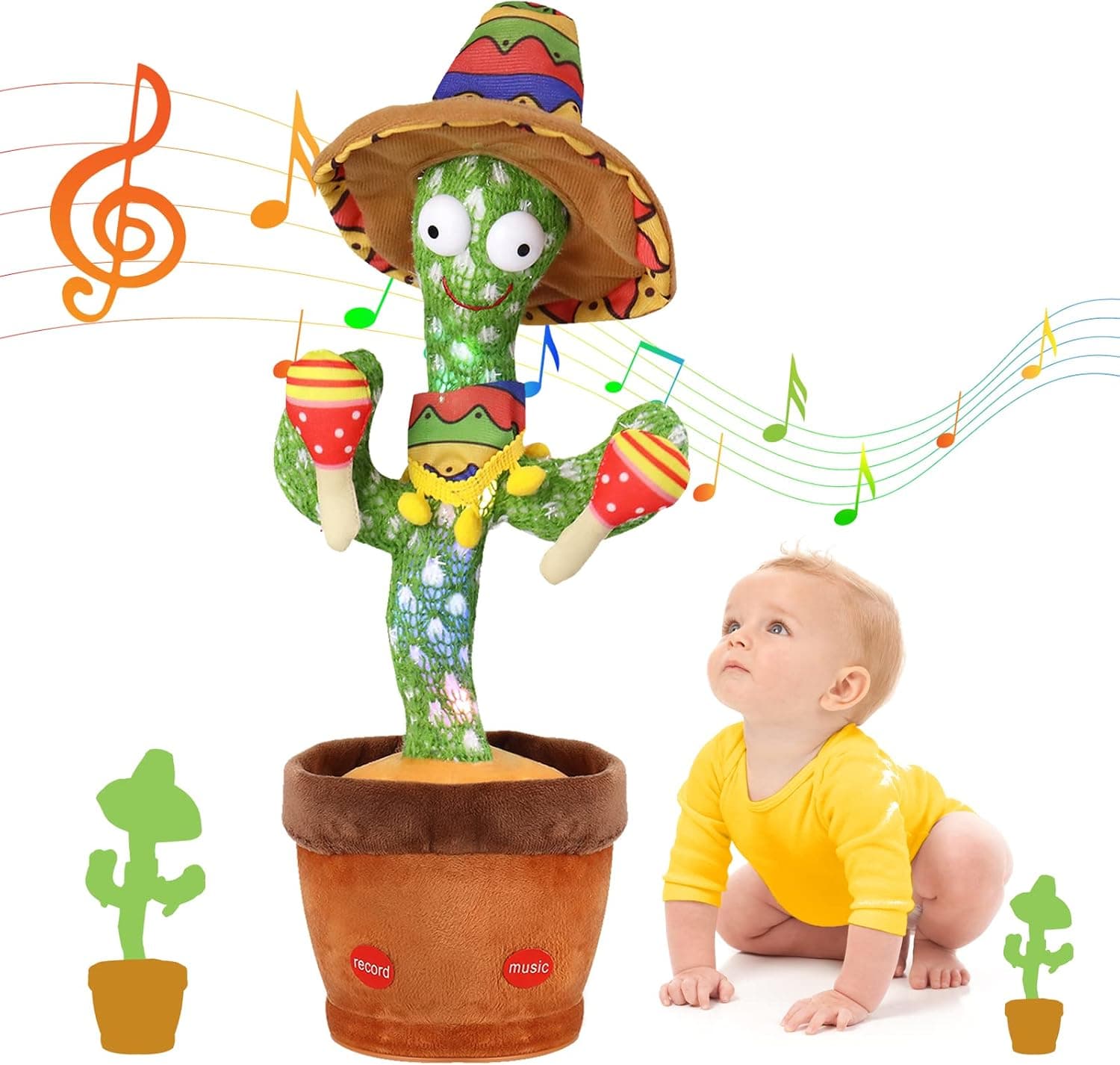 JISON21 Dancing Cactus Talking Singing Plush Toy Mimicking Repeats What You Say，Colorful Glowing Cactus Toys Baby Toys，Christmas Toy Gifts for Baby for 3 4 5 6+ Year Olds