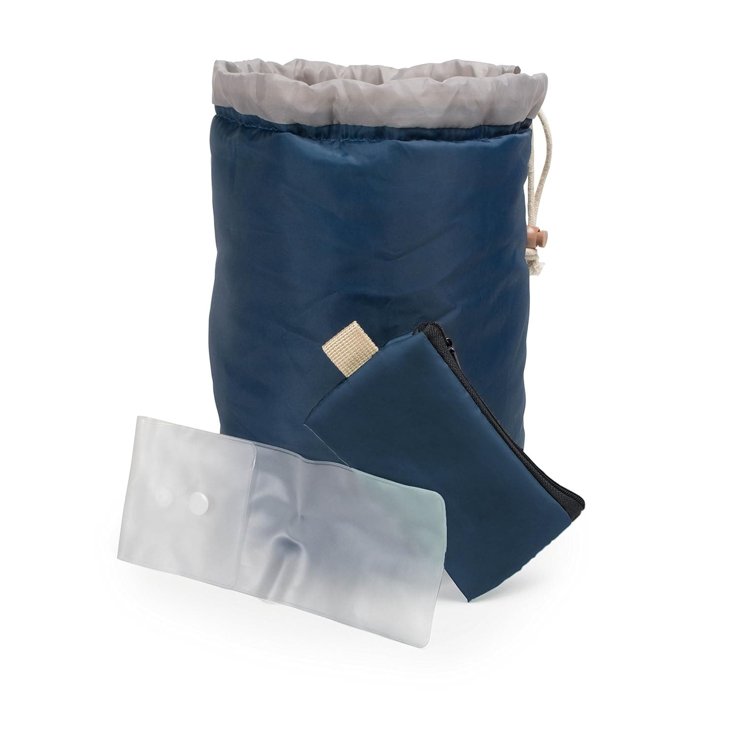 Large Capacity Portable Drawstring Cosmetic Bag for Makeup Storage, Toiletry Organizer, Bathroom Storage, and Carry On Travel - Blue & Gray