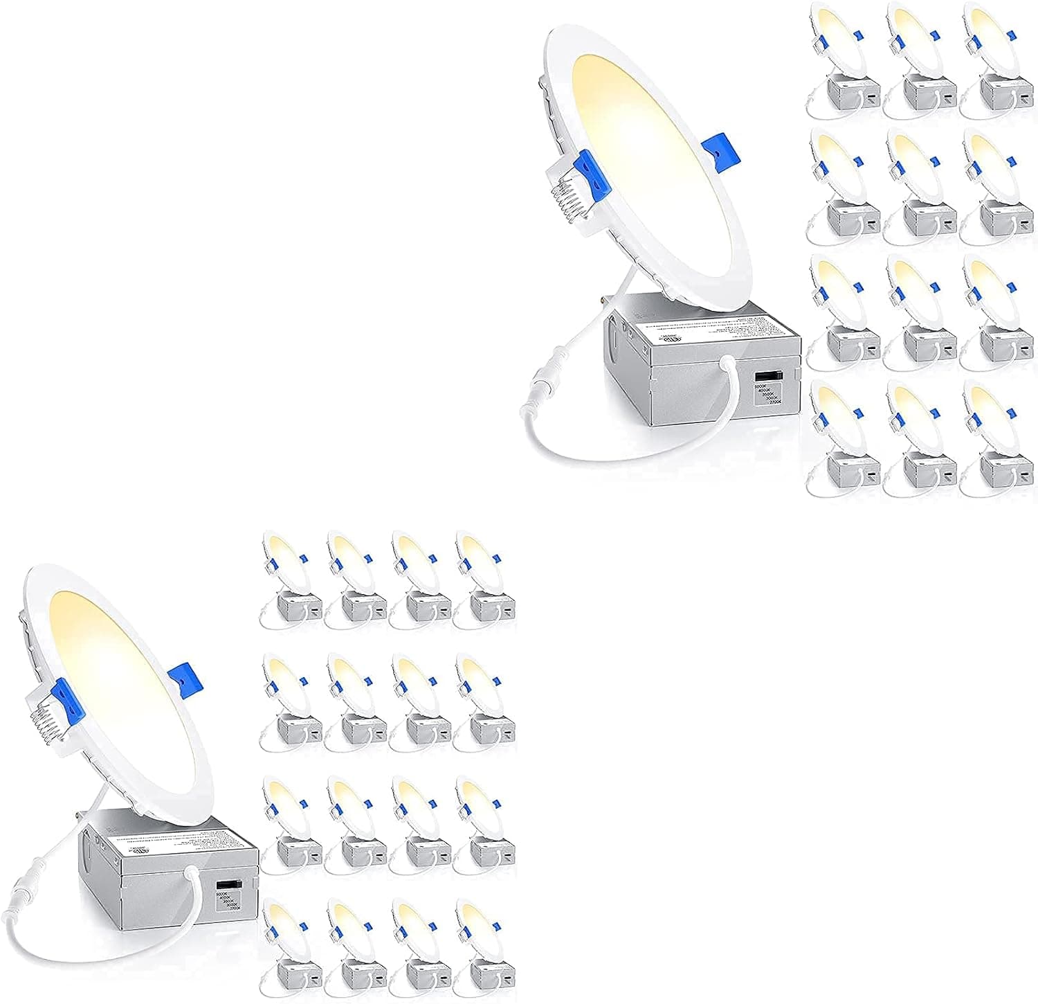 Ensenior 28 Pack 6 Inch Ultra-Thin LED Recessed Light with Junction Box, 2700K/3000K/3500K/4000K/5000K Selectable, 12W 110W Eqv, Dimmable, 1050LM High Brightness - ETL and Energy Star Certified