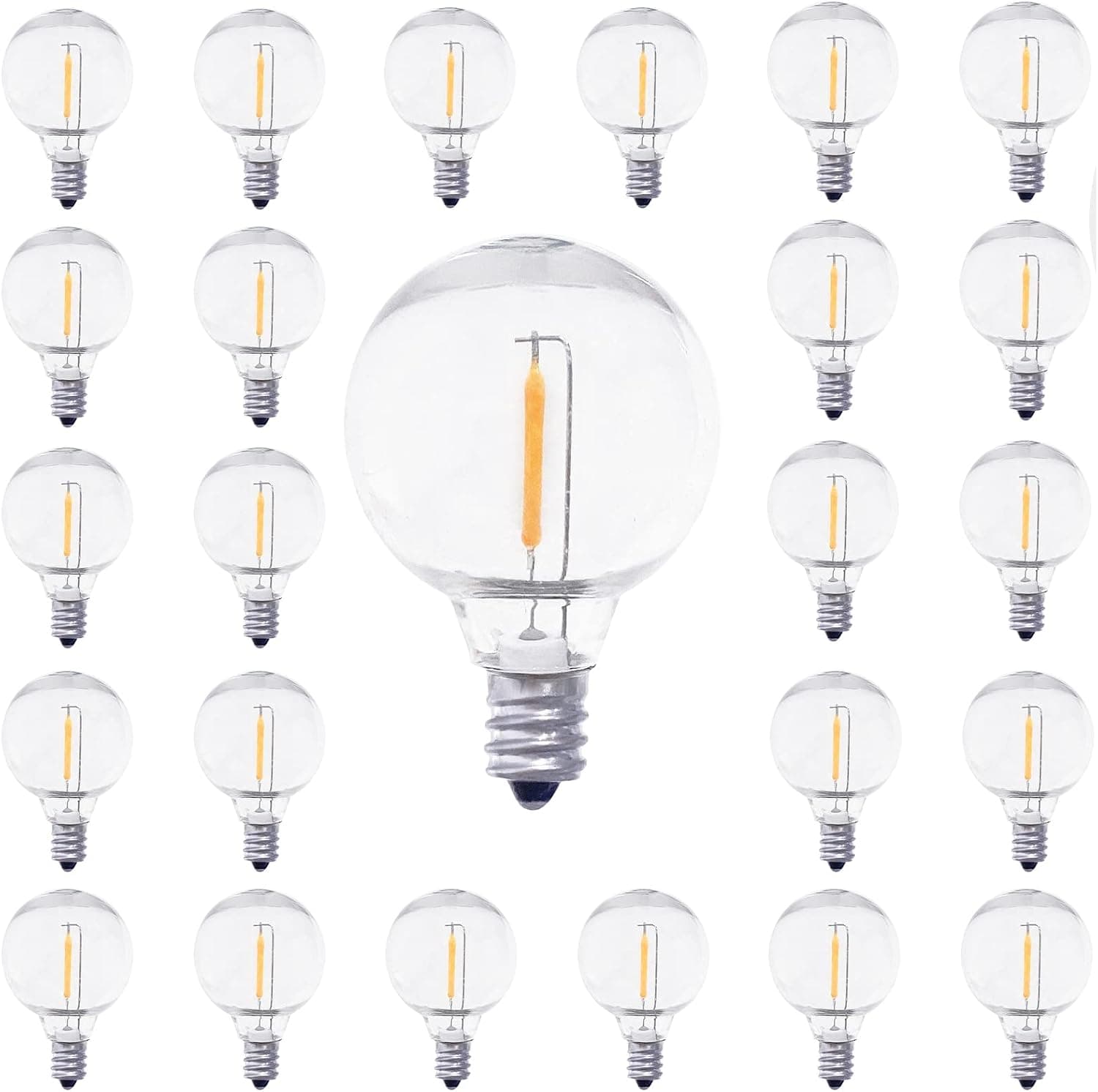 Pack of 25 G40 LED Replacement Bulbs, 1W Shatterproof Plastic LED Globe Light Bulbs E12 or C7 Candelabra Screw Base Sockets, Shatterproof & Waterproof for Indoor Outdoor Patio Decor