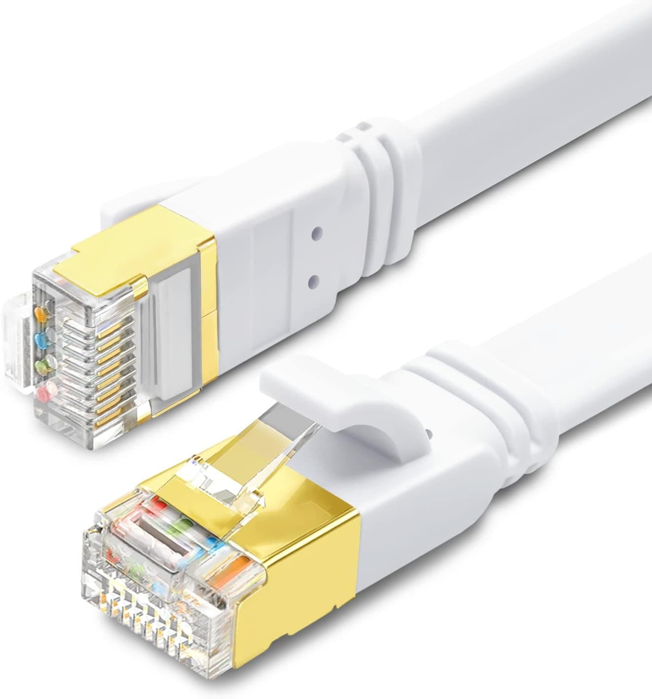 CAT8 Ethernet Cable, 10ft 2 Pack Flat High Speed 40Gbps 2000MHz SFTP 26WAG Gigabit Network Internet LAN Patch Cord with Gold Plated RJ45 Connector for Gaming, Routers, Xbox (White, 10ft, 2 Pack)