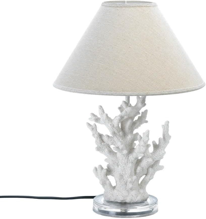 WHITE CORAL TABLE LAMP WITH NEUTRAL/BEIGE SHADE OCEAN NAUTICAL BEACH