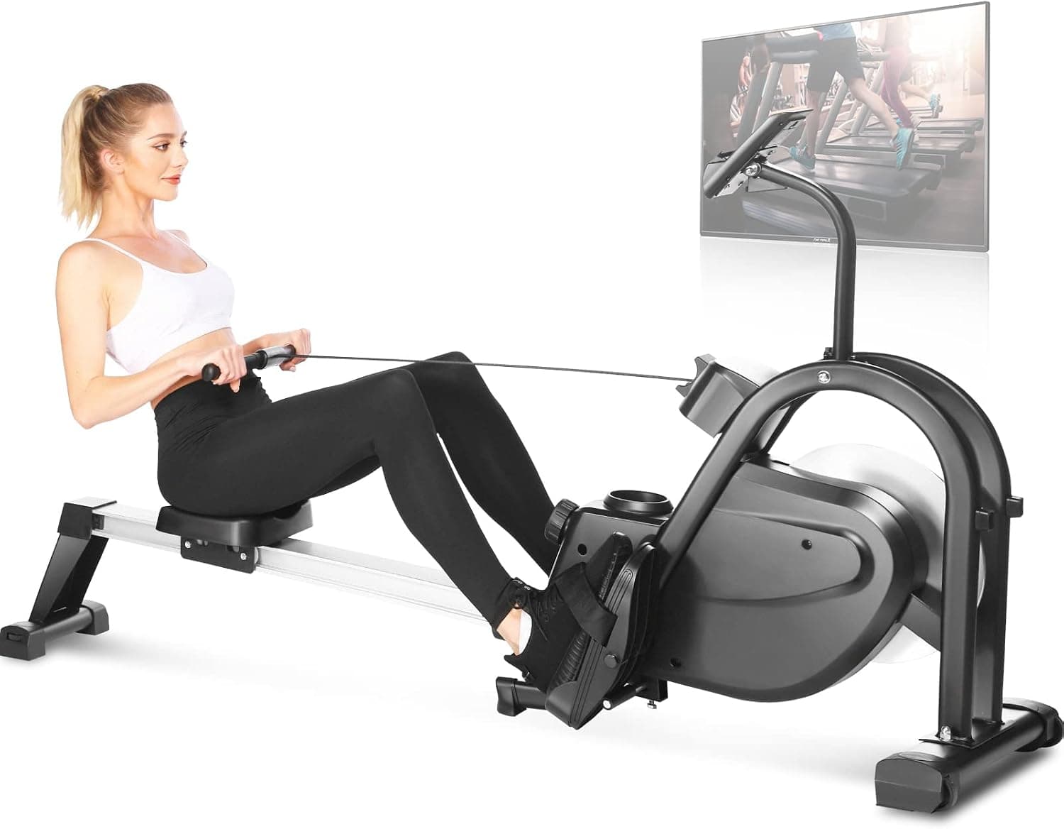 HIROLLOP Rowing Machines for Home Use, Magnetic Folding Rowing Machines 265 LB Weight Capacity, Hyper-Quiet Compact Foldable Rower Machine with 10 Level Resistance, LCD Monitor, and Tablet Holder
