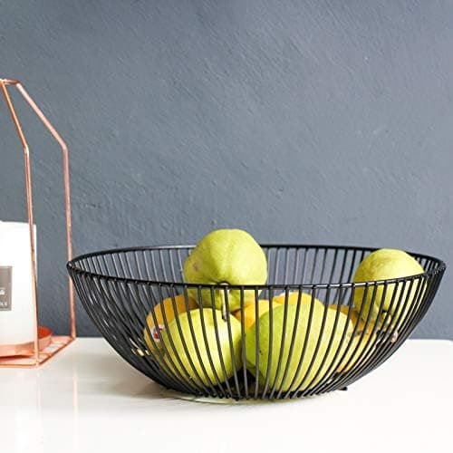 Sooyee Fruit Basket,Fruit Bowl for Kitchen Counter,Round Metal Basket,Metal Wire Fruit and Vegetables Holder for Countertop, Home Decor, Black,11 Inch