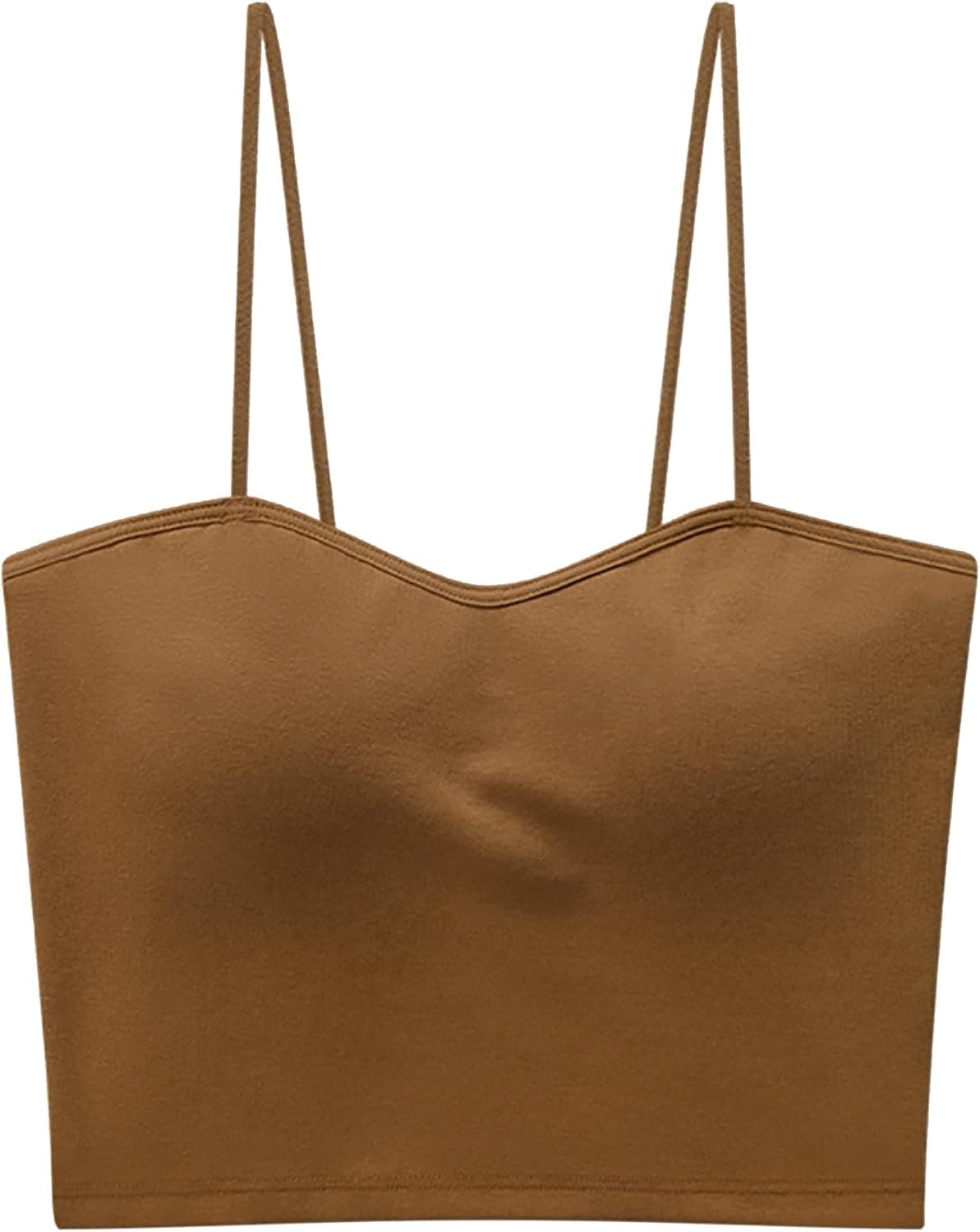 Evercute Women's V Neck Spaghetti Strap Cami Padded Crop Tank Top with Built in Bra Casual Cotton Yoga Sports Bralette