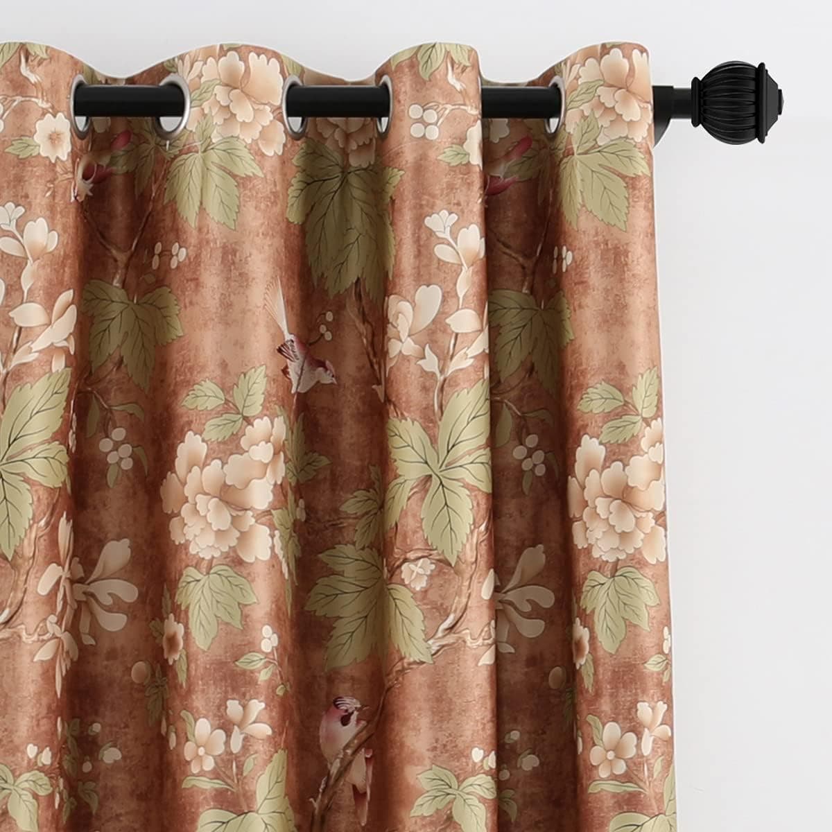 VOGOL Floral Blossoming Blackout Curtains Room Darkening Curtains Window Panel Drapes for Bedroom/Living Room Thermal Insulated Grommet Top Curtains, W52xL96, 2 Panels