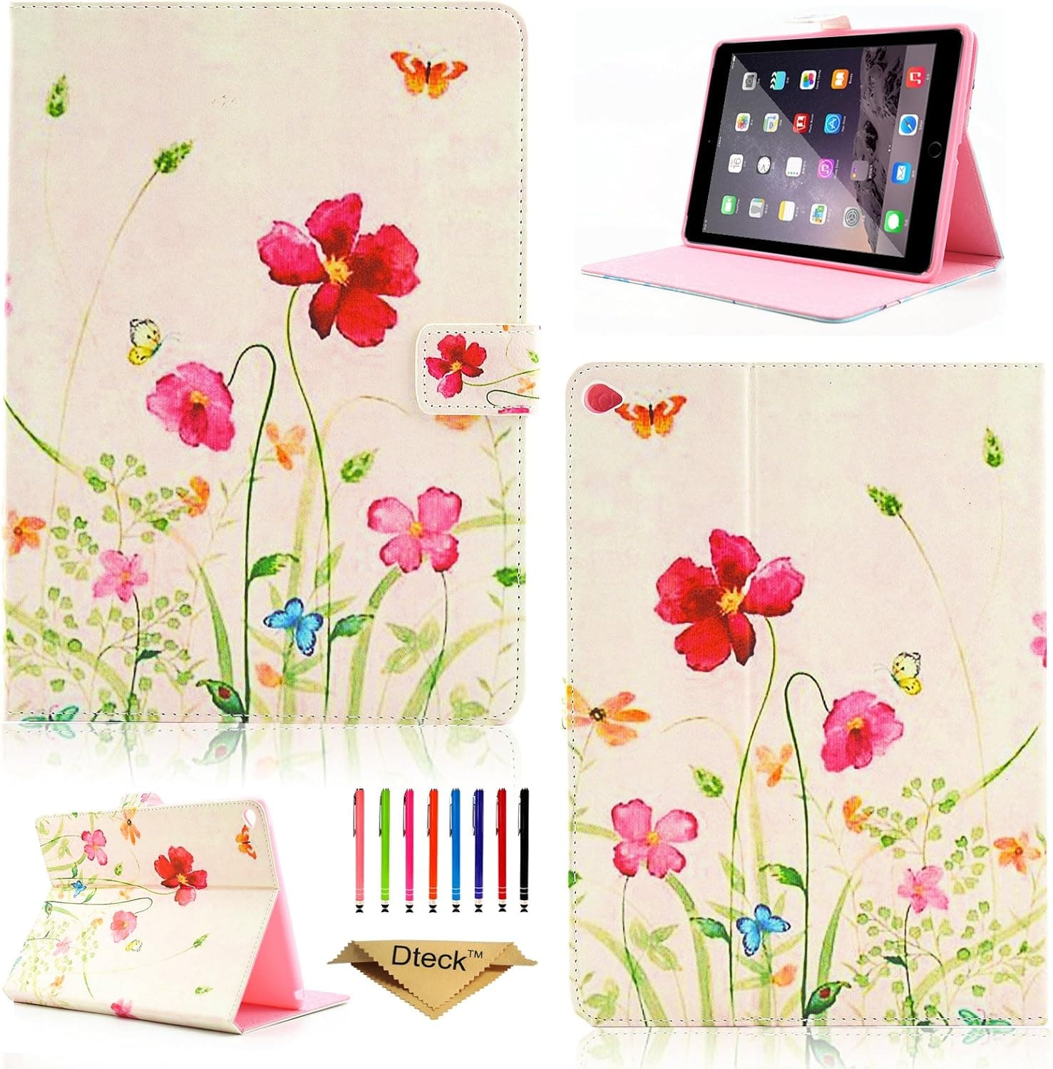 iPad Air 2 Case,Dteck(TM) Slim Fashion Floral Pattern Leather Flip Leather [Full Body Protective] Smart Case for Apple iPad 6/Apple iPad Air 2 (2 Colorful Spring)