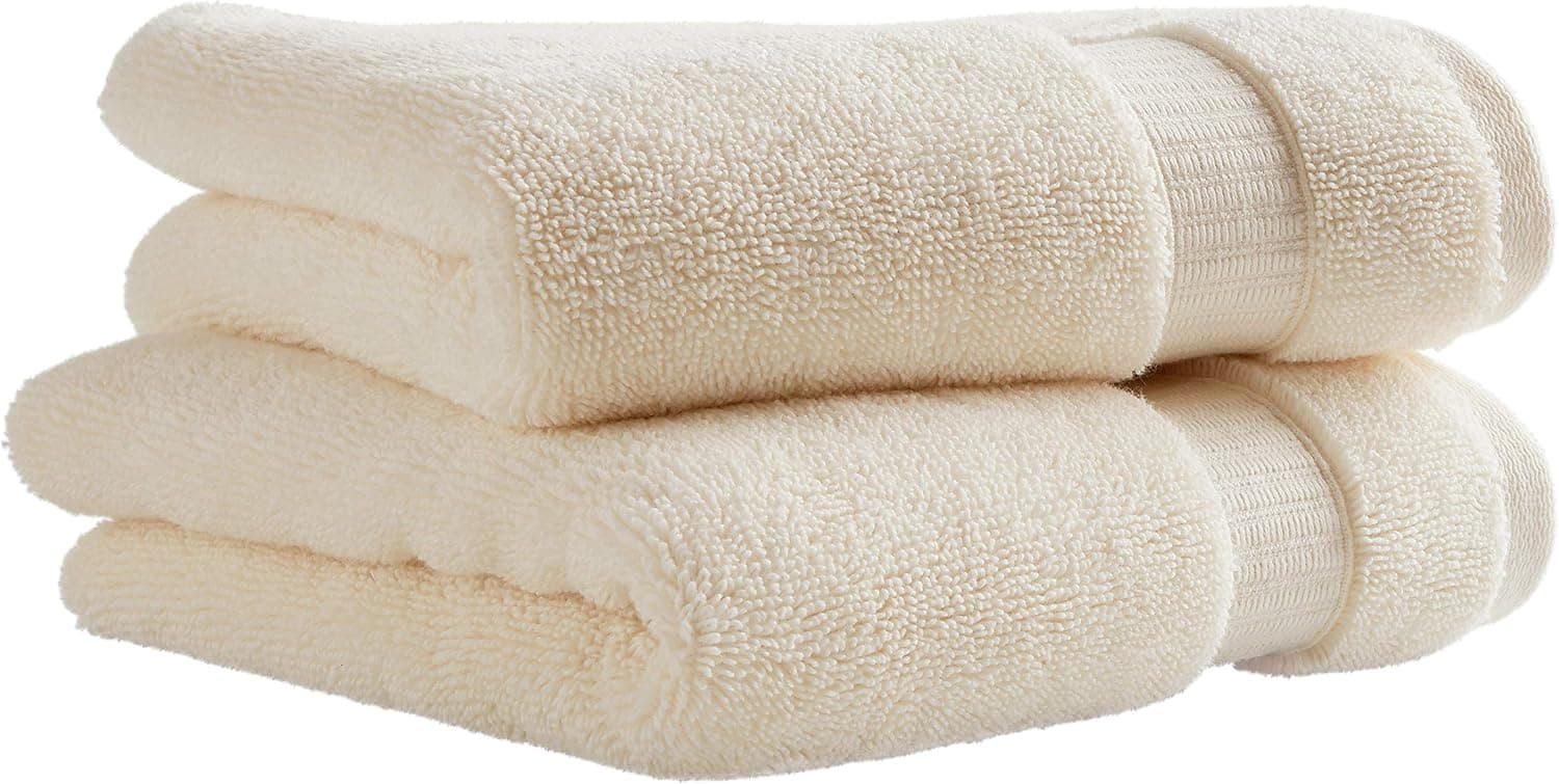 Amazon Brand – Rivet HygroCotton Cotton Hand Towels, Set of 2, Egret White