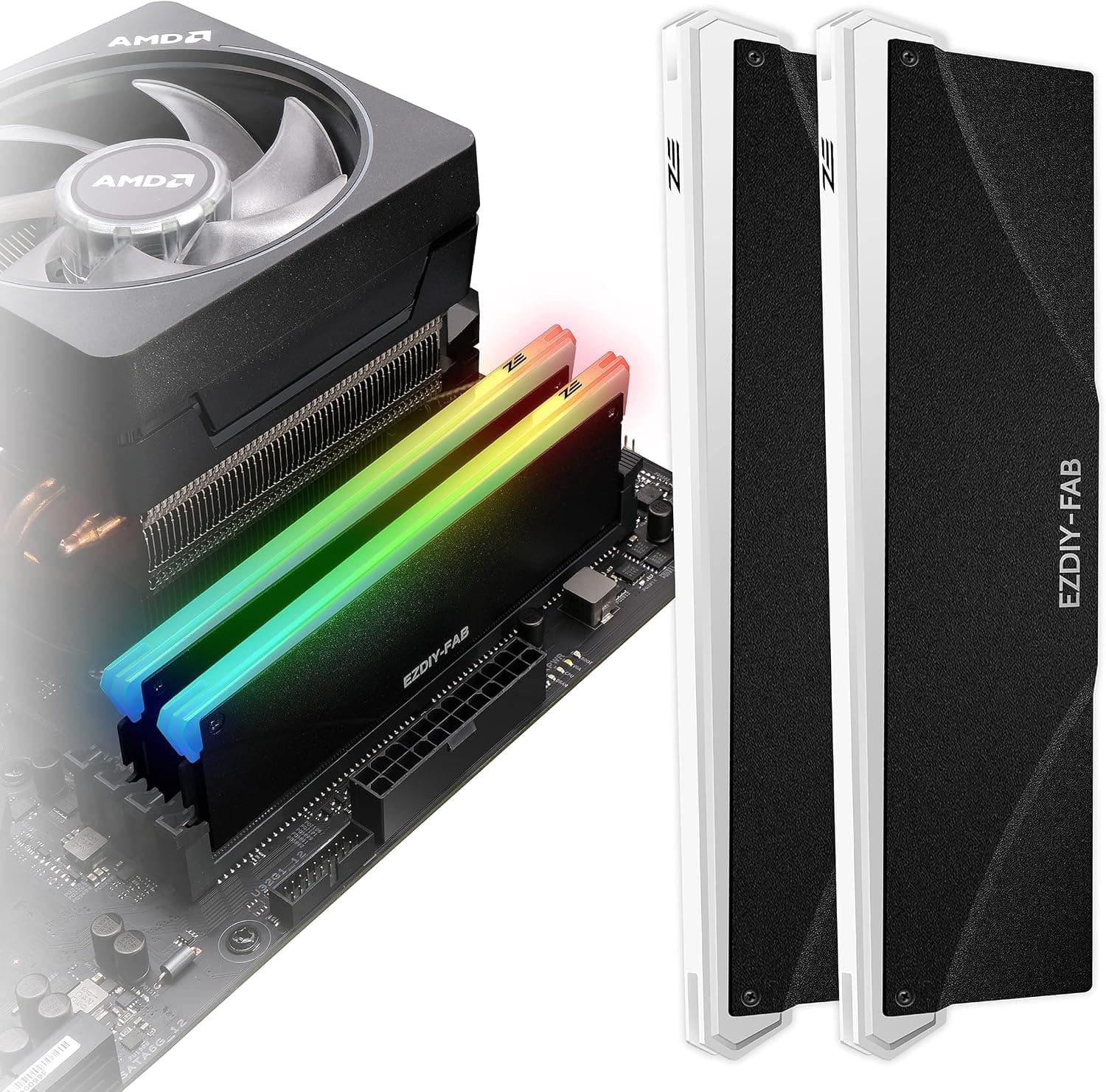 EZDIY-FAB 5V ARGB Memory RAM Cooler DDR Heatsink for DIY PC Game MOD DDR3 DDR4 (Compatible with ASUS Aura Sync,GIGABYTE RGB Fusion and MSI Mystic Light Sync)-2 Pack-PI061