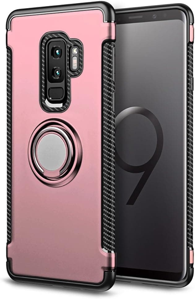 BiBiDs 2 in 1 TPU+PC Double Protection Case for Samsung Galaxy S9 Plus Case, Shockproof Cover with 360 Degree Rotating Ring for Samsung Galaxy S9 Plus (Rose Gold)