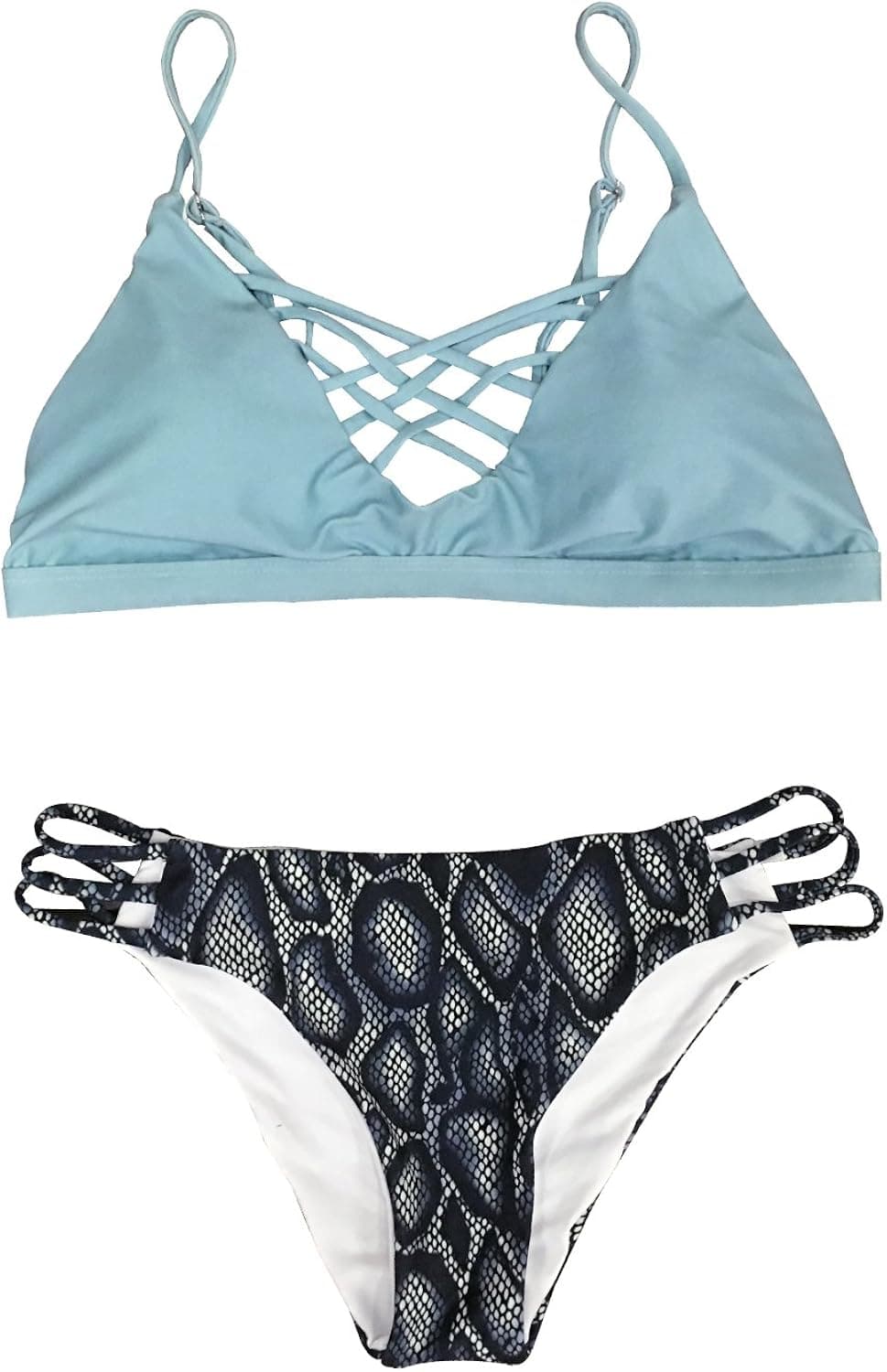 CUPSHE Women's Sly Blue Lace up Leopard Bottom Padding Bikini Set