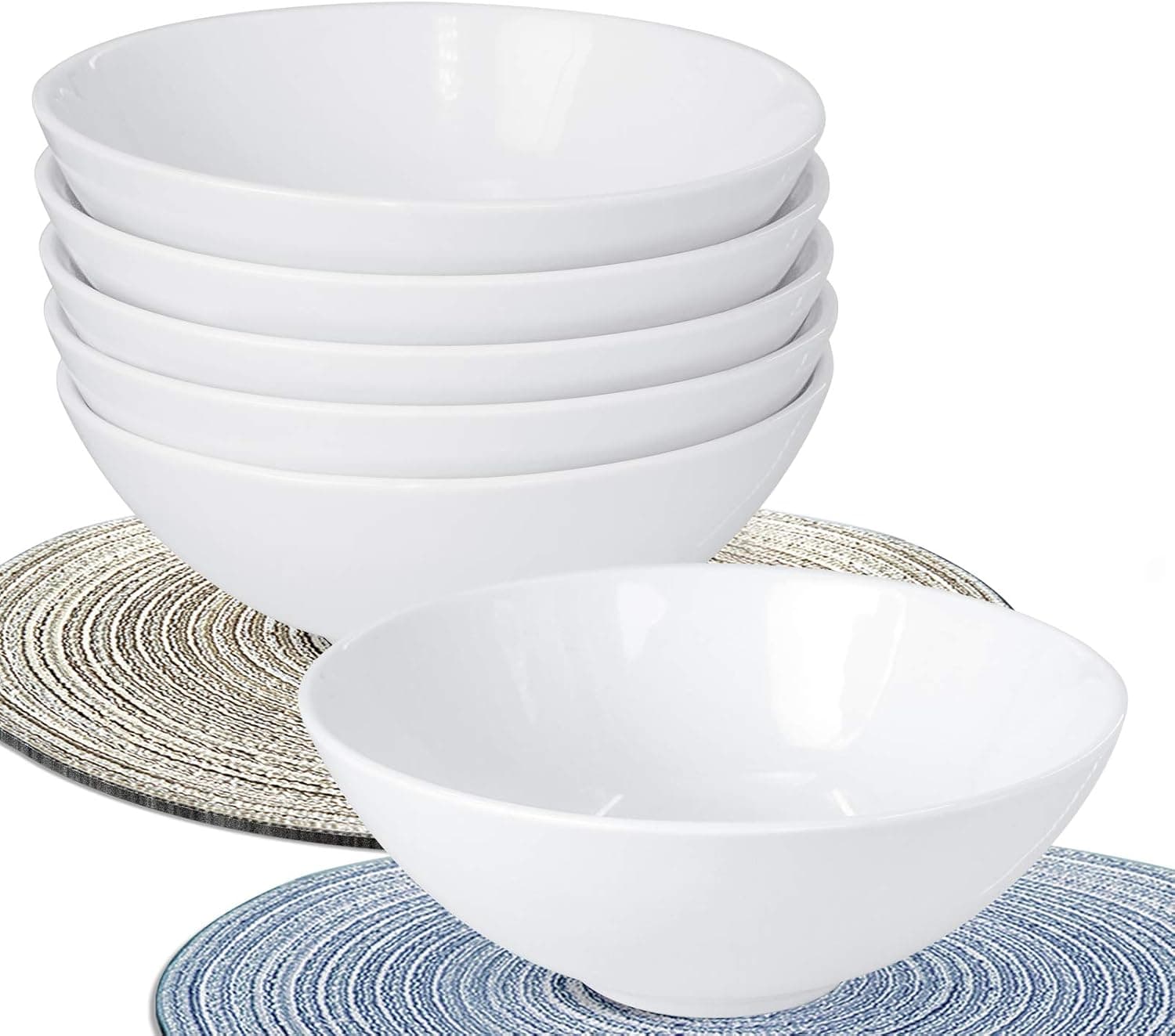 DGYB High-Temp Porcelain Cereal Bowl 20 Ounces Small White Soup Cereal 6.25" Bowl Set of 6 for Noodle Chip-Resistant and Stackable Bowls - Dishwasher Microwave Safe - for Oats Rice