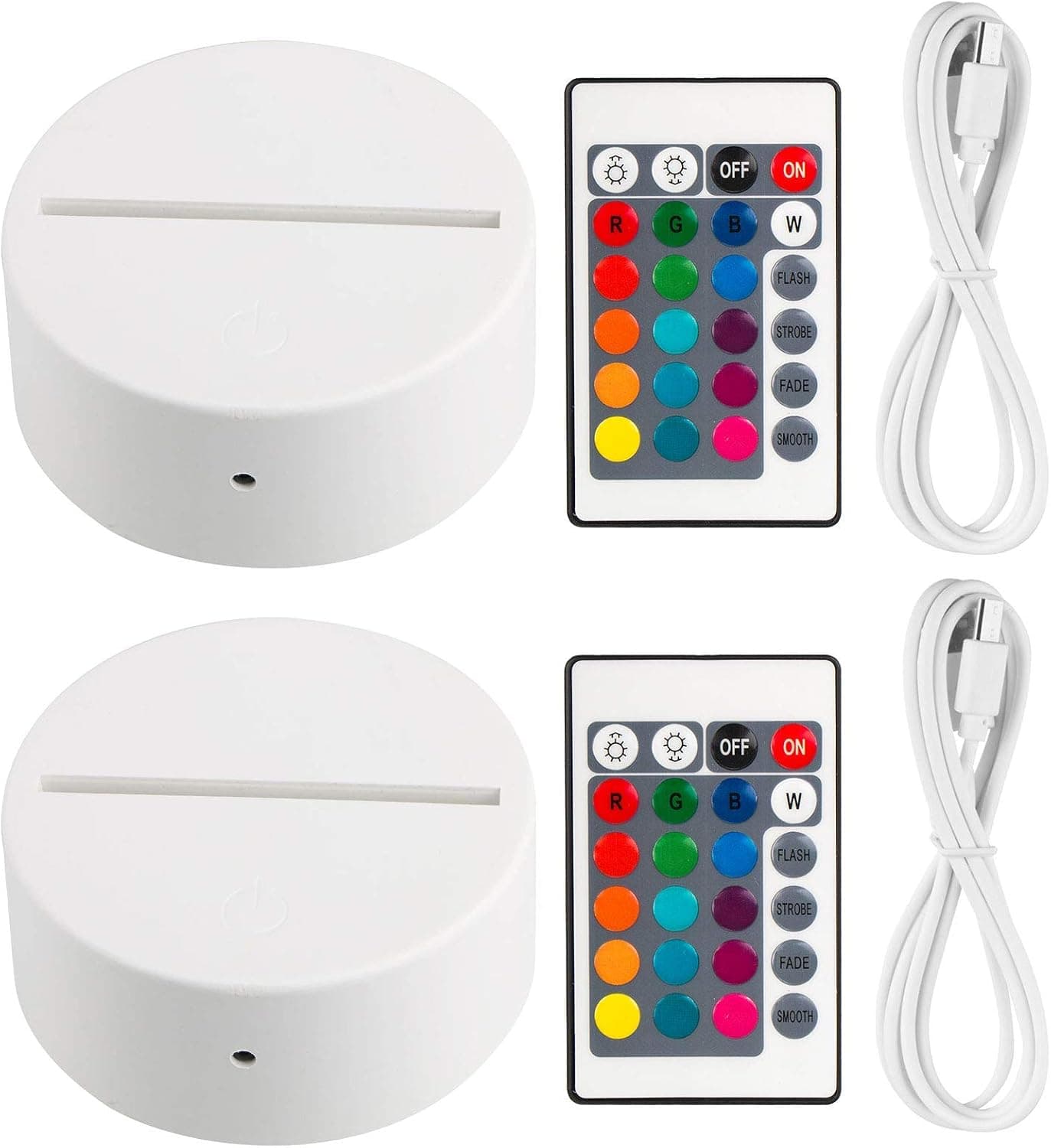 EEEKit 2 Pack 3D Night LED Light Lamp Base + Remote Control + USB Cable, LED Light Base 16 Colors Light Show Display Stand for Acrylic Plexiglass, Christmas Decorative Lights for Room Shop (White)