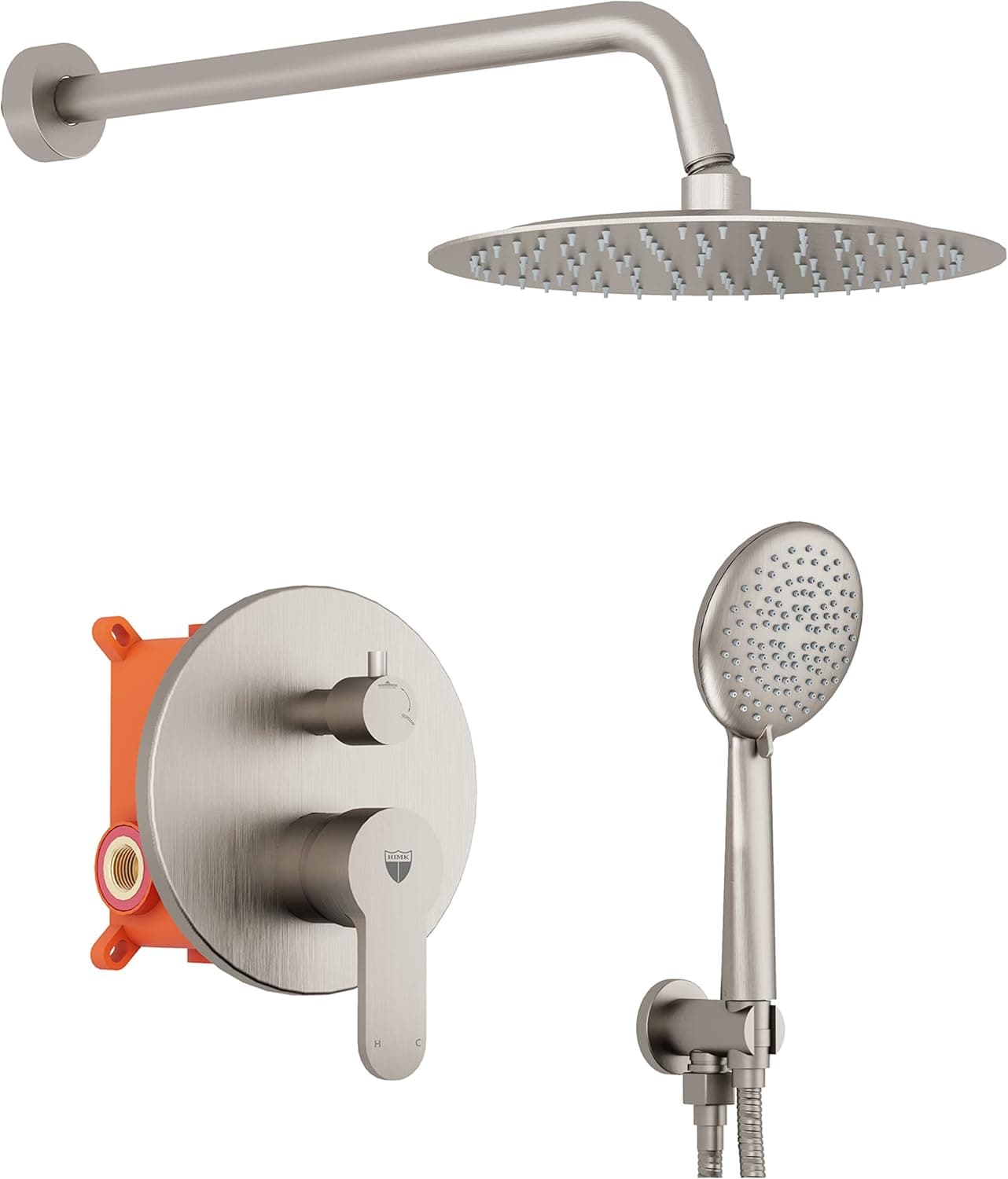 Shower System,Wall Mounted Shower Faucet Set for Bathroom, High Pressure 12" Rain Shower head with 5-Setting Handheld Shower Head,Brushed Nickel