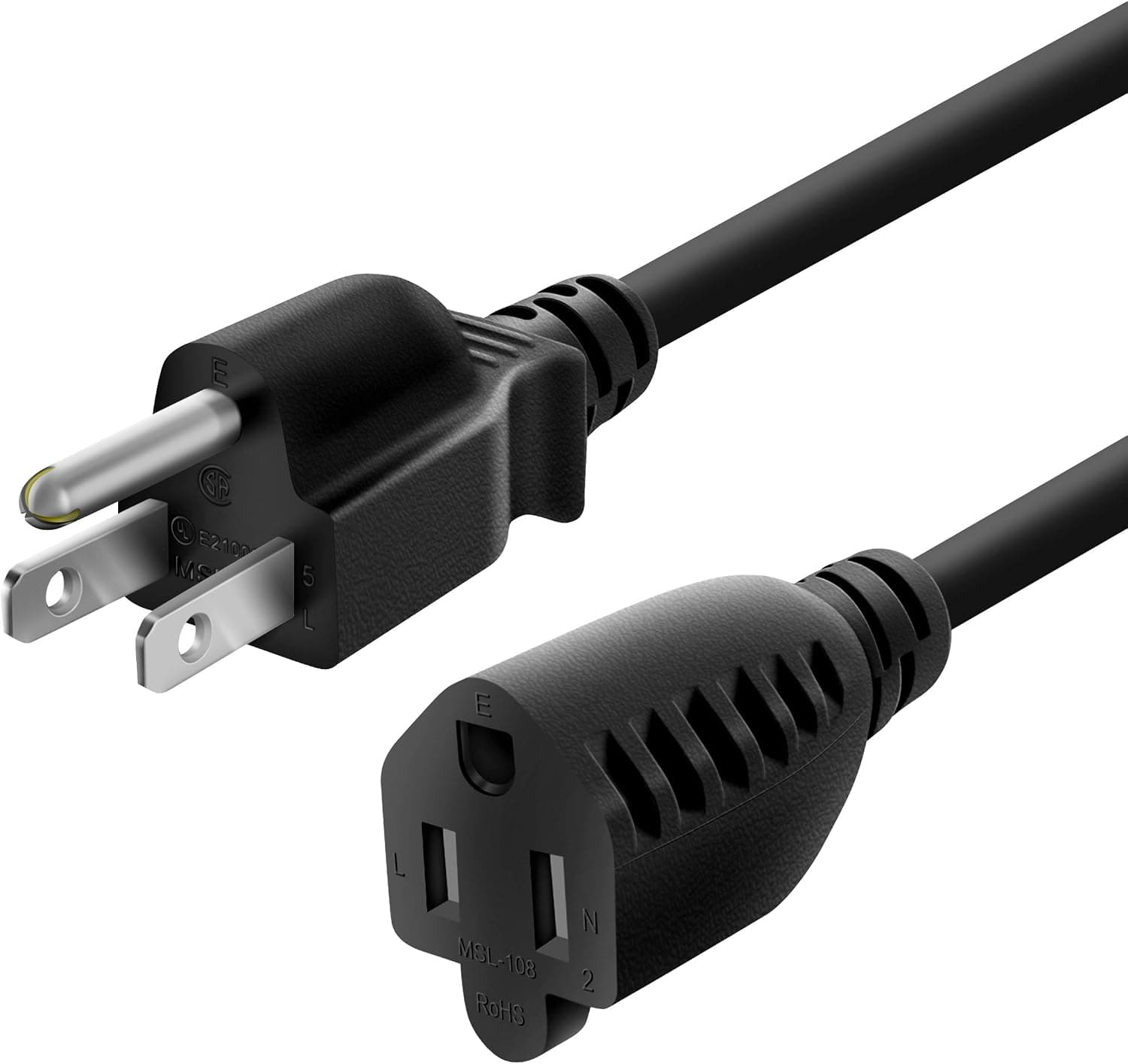 GearIT 2-Pack 6 Feet 16 AWG Heavy Duty AC Power Extension Cord Cable - SJT 16/3C NEMA 5-15P to NEMA 5-15R (13A/125V), Black