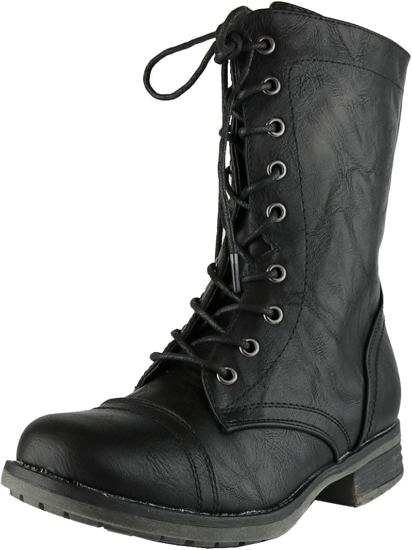 Cambridge Select Women's Combat Military Lace Up Inside Zipper Boot (8 B(M) US, Black)