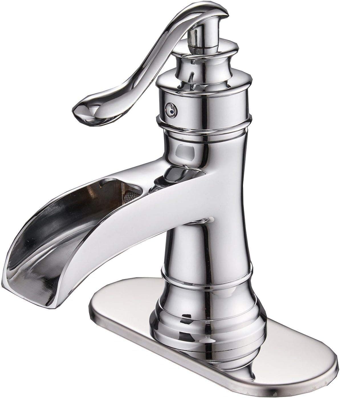 BWE Bathroom Faucet Chrome Waterfall Sink Bath Faucets Single Handle Hole Lavatory Vanity Restroom Commercial Water Supply Lines Hose Polished Lead-Free