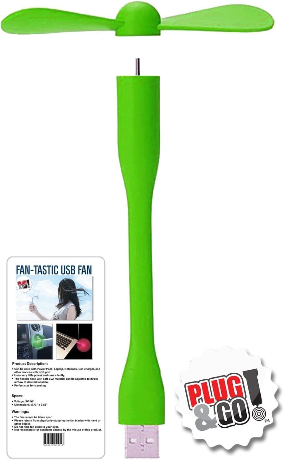 Plug & Go! Fan-Tastic Portable Mini USB Fan (Green)