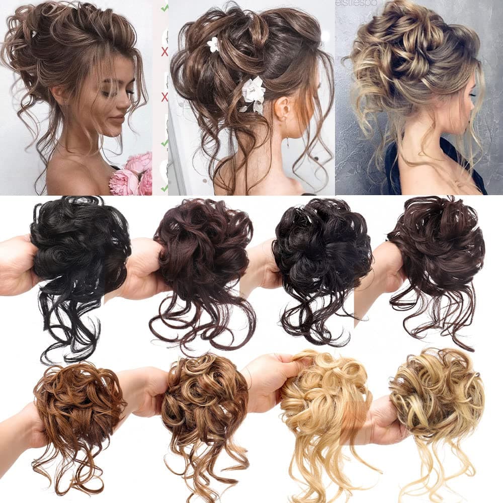 Messy Curly Hair Bun Hair Scrunchies Extension 1PCS Curly Wavy Messy Synthetic Donut Roller Bun Wig claw Clip In Dish Hair Claw Bun Chignon for women Updo (6A#)