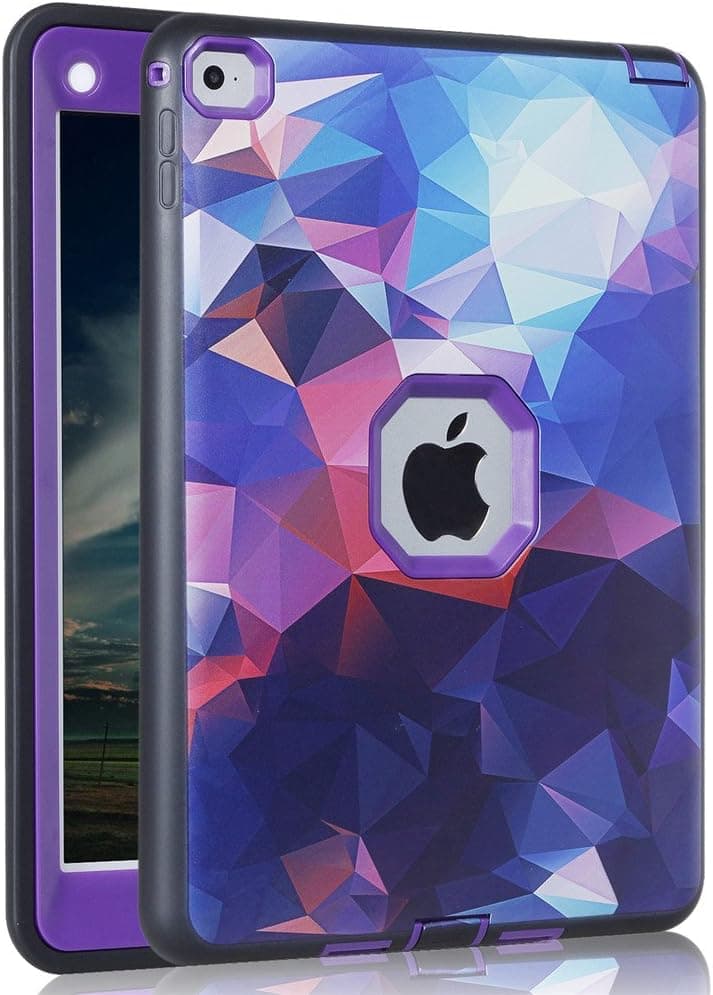 ipad Air 2 Case, AICOO Color Fantasy Rugged Hybrid Three Layer Hard PC + Soft Silicone Shockproof Kids Proof Defender Protective Case Cover for 9.7" ipad Air2 (ipad 6), Purple