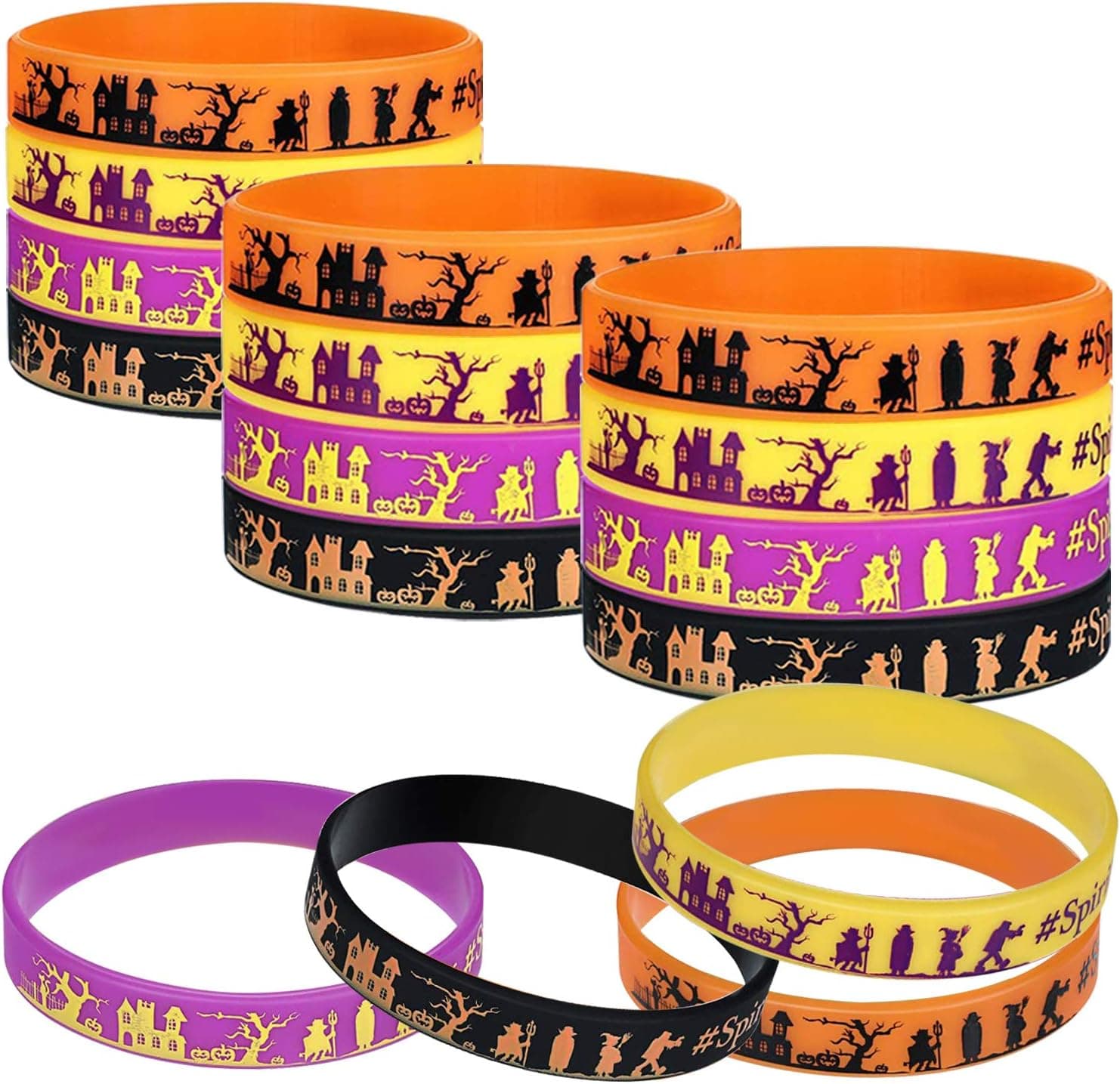 Halloween Rubber Bracelets, 60Pcs Halloween Silicone Bracelets Wristbands, rubber wrist band for Halloween Party Supplies Favors, 4style