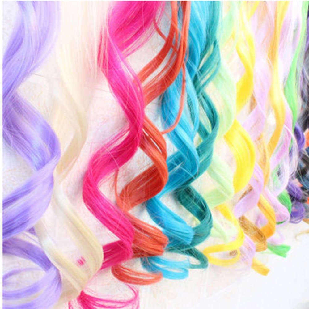 JIAHUI Bundle 6 Pieces of 20 Inches Multi-Colors PartyBundle 6colors Party Highlights Colorful Clip in Wavy Synthetic Hair Extensions,Wavy Long Hairpieces