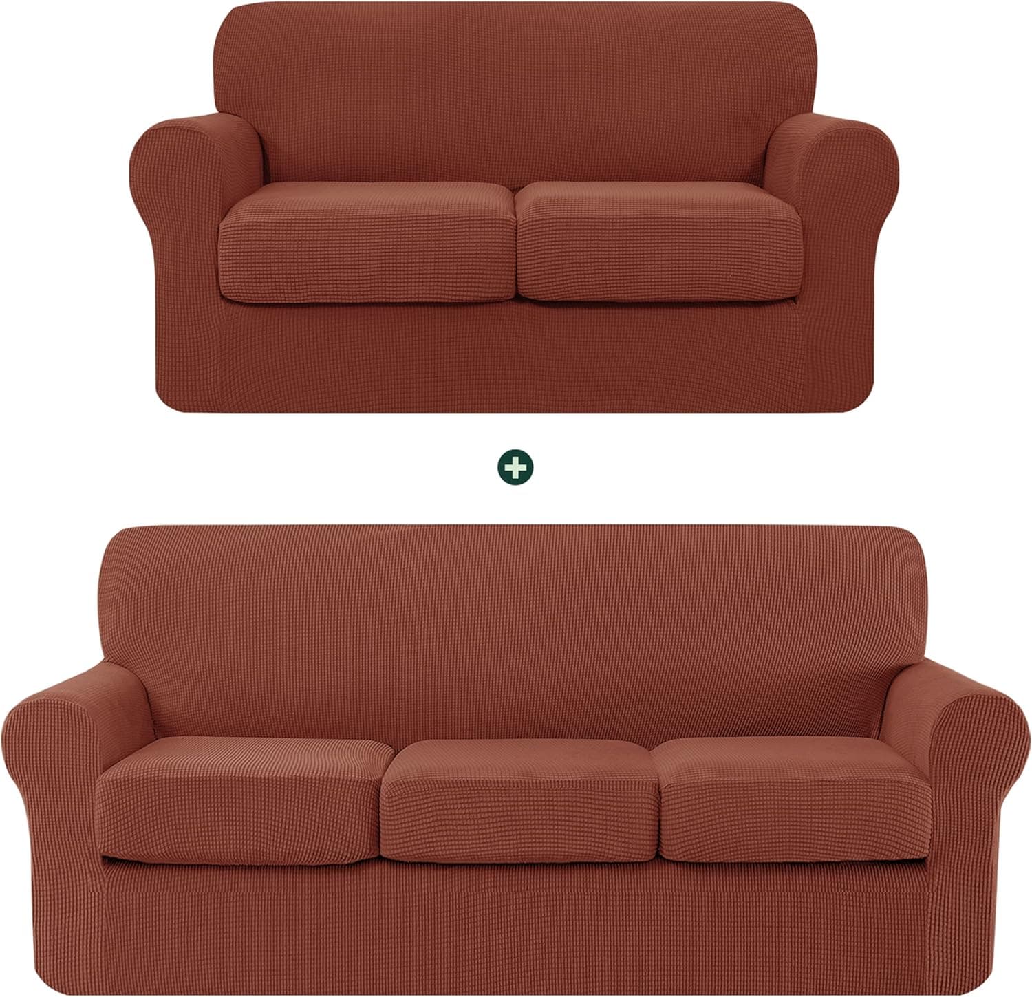 CHUN YI Stretch Sofa Slipcover Set for Couch and Loveseat, Couch Slipcover with Separate Cushion Sofa Cover Set for 2 3 Seater Settee (Brick, Covers for Sofa& Loveseat)