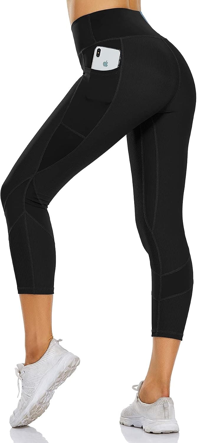 OUYISHANG Yoga Pants with Pockets for Women,Capri Leggings for Women Tummy Control Workout Leggings High Waisted Legging