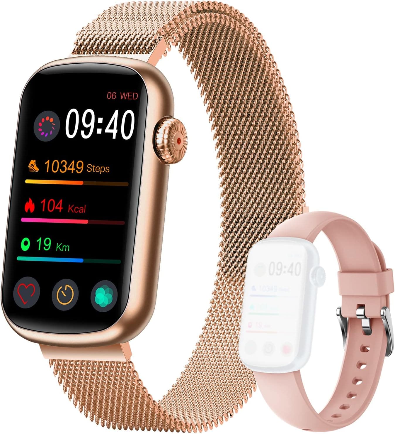 Smart Watch, Waterproof Fitness Tracker Smart Watch for Women, Women Smart Watch with Heart Rate & Sleep Monitor Pedometer, Fitness Watch for Android & iOS Phones - 2 Watch Bands (Gold).