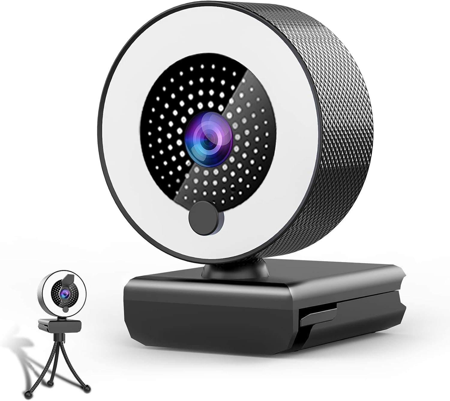 Retail Sign Systems Streaming Webcam with Ring Light and Microphone,2K Web Camera for PC/MAC/Laptop/Desktop,Wide Angle Web Camera for YouTube,Skype,Zoom,Xbox One Video Calling,Studying and Conference