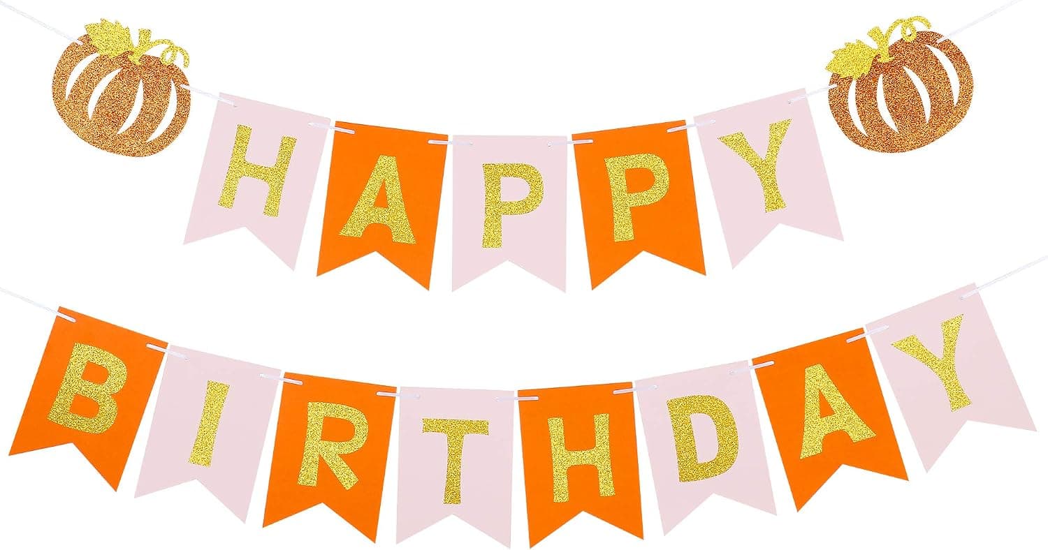 Fall Pumpkin Happy Birthday Banner for Thanksgiving Fall Pumpkin Themed Birthday Party Decorations Supplies