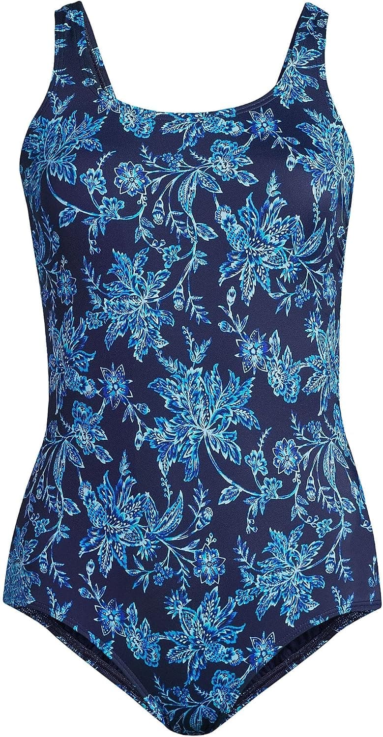 Lands' End Women's Chlorine Resistant Scoop Neck Soft Cup Tugless Sporty One Piece Swimsuit