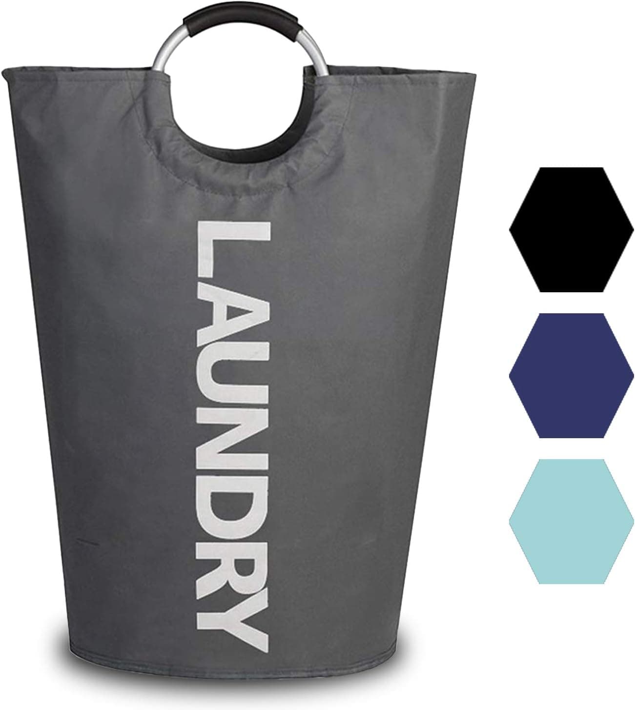 MEMX Laundry Basket, 82L Laundry Hamper - Durable Handles Collapsible Fabric Laundry Bag, Waterproof Portable Washing Bin Folding Clothes Bag, Storage Basket for Dorm Room Bathroom College(Dark Grey)