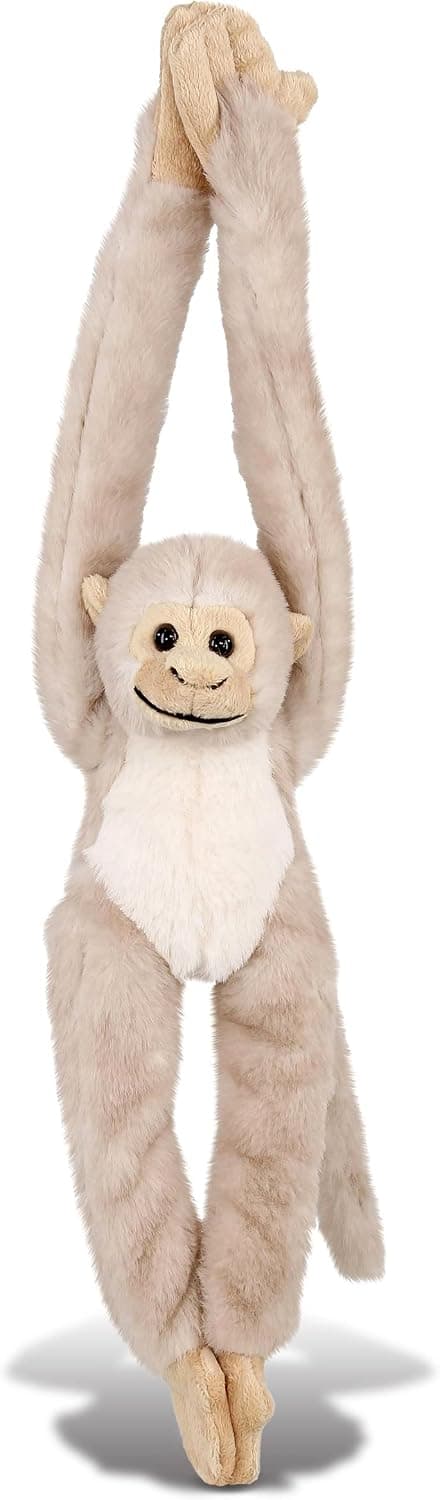 DolliBu Plush Hanging Squirrel Monkey Stuffed Animal - Soft Huggable White Long Arms Monkey, Adorable Zoo Plush Toy, Cute Jungle Cuddle Gift for Kids & Adults - 21"