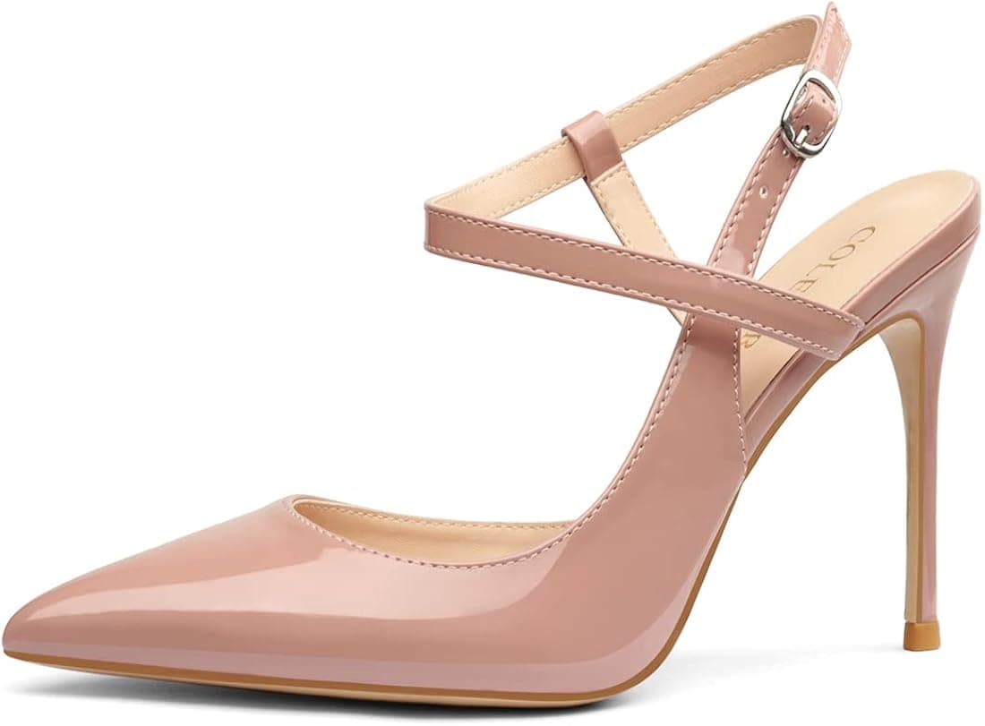 COLETER Women's Slingback Pumps 4IN Buckle Ankle Strap Sandals Closed Pointed Toe Office Work Wedding Shoes