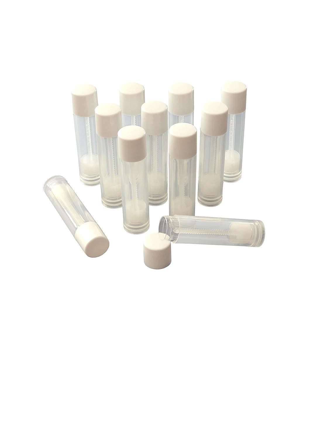 Lunarey Lip Balm Containers - 5.5ml Clear body White Caps Lip Balm Tubes - (Pack of 25 empty tubes)