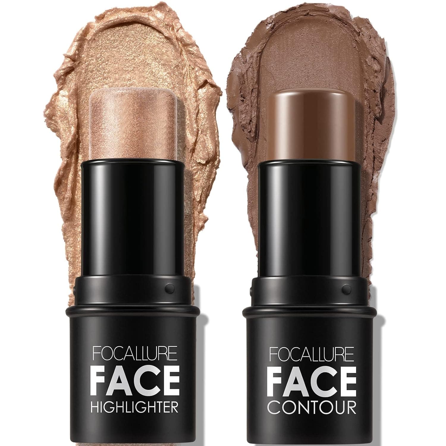 FOCALLURE 2 Pcs Contour Foundation Stick, Highlighter & Bronzer Pen, Face Brightens & Shades Pencil, Highlighting Shade Longwear Makeup, Highlight Bronzer Shaping Trimming Stick,Medium-deep