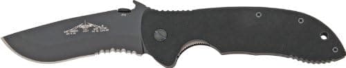Emerson Knives 2203 Black Part Serrated Super Commander Linerlock Knife with Black G-10 Handles