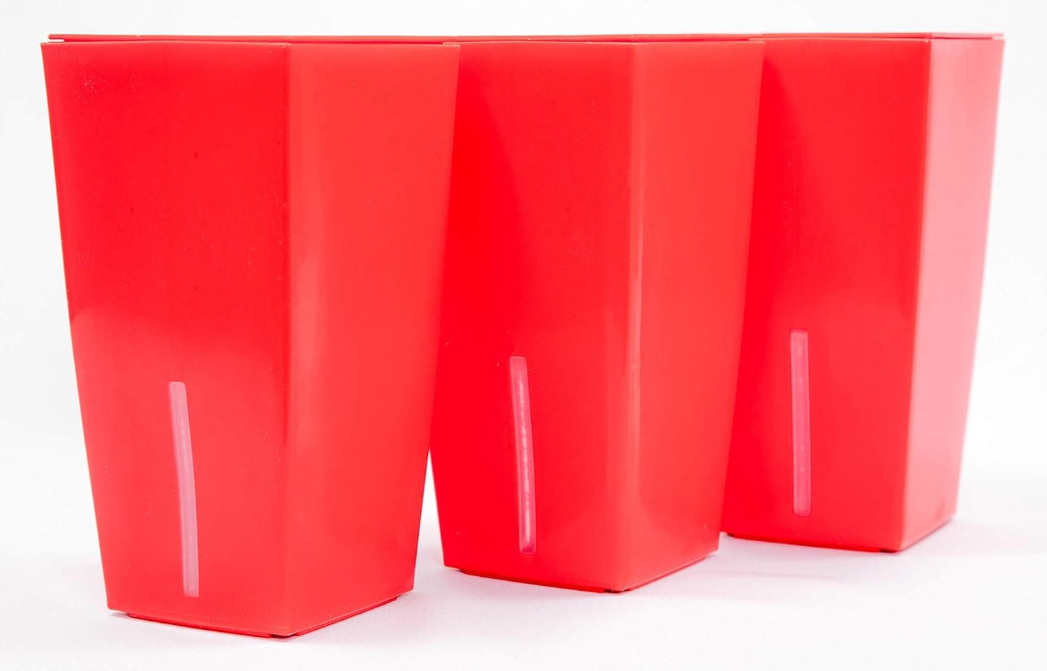 Pack of 3 - Neon 8 Inches Tall Fancy Polished Plastic Flowerpot/Planter with Water Level Indicator for Nursery/Office/Home Indoor Garden Using Capillary Action for Self Watering (Rectangle, Red)