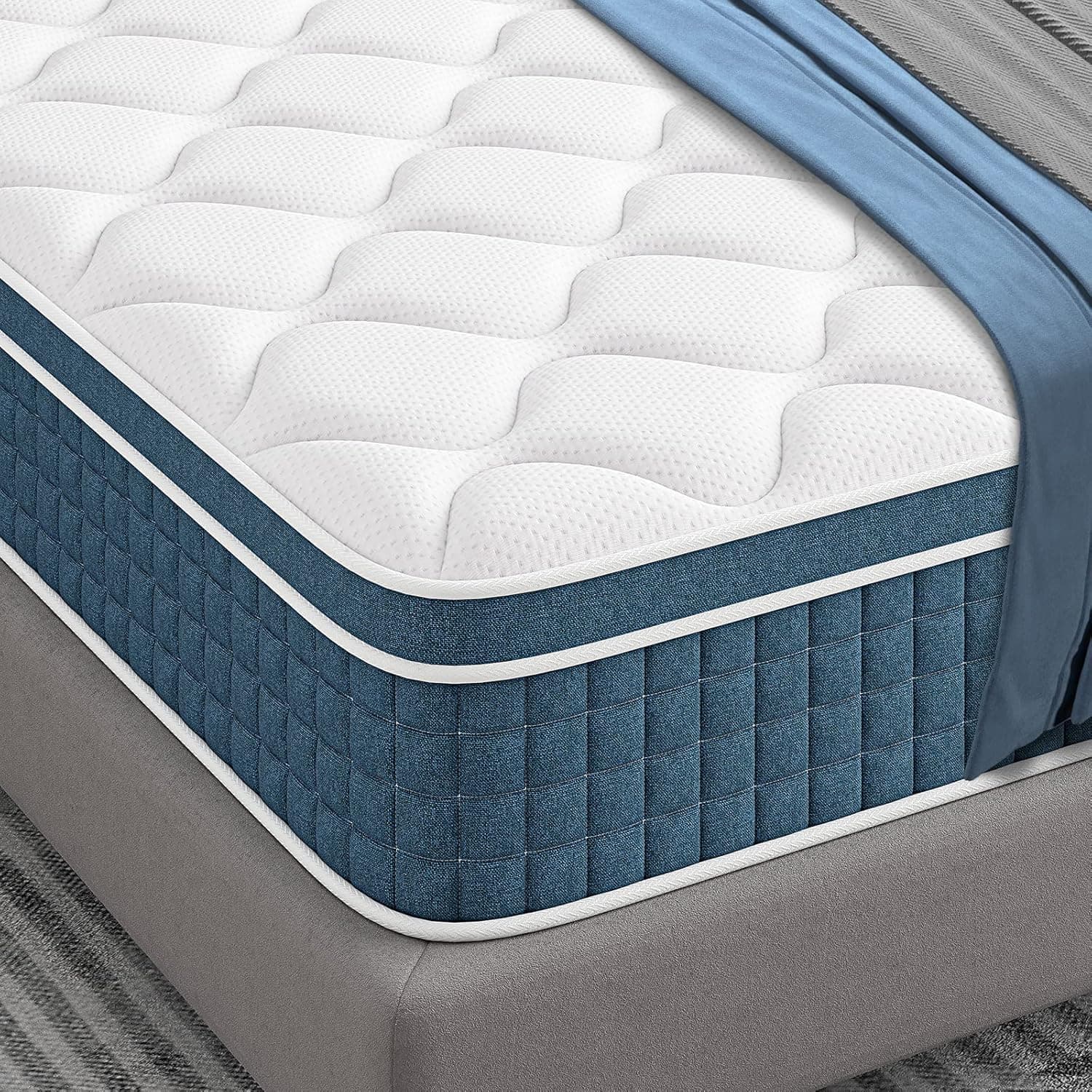 Koorlian Queen Mattress-8 Inch Hybrid Innerspring Mattress in a Box, Cool Comfort Mattress with Breathable Memory Foam and Pocket Spring,Motion Isolation,Mattress-Queen Size,180 Night Trial