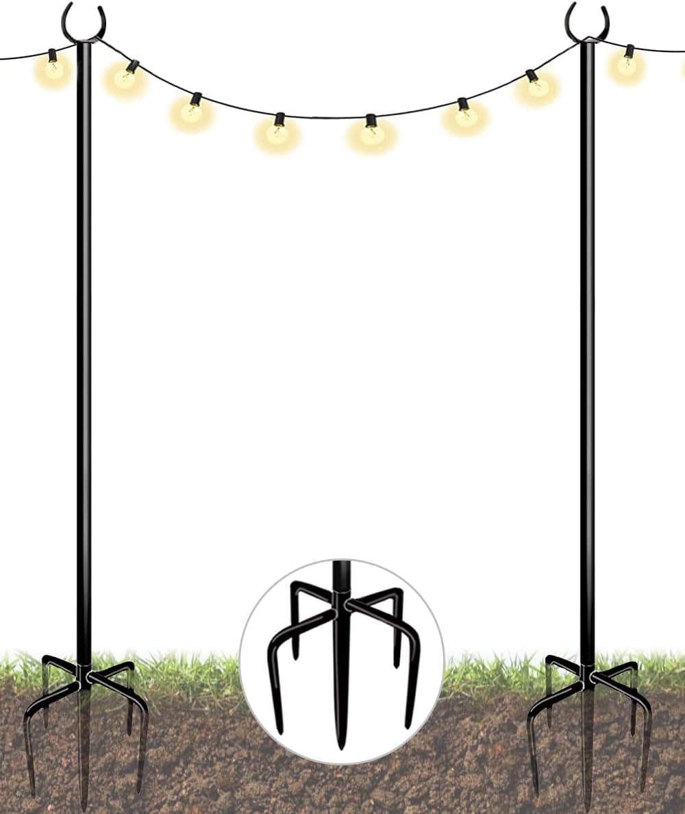Eazielife Outdoor String Light Pole, 10 FT Heavy Duty Hanging Light Stand Pole for Outside Garden Lawn, Patio, Christmas, Wedding, Party (2 Packs)