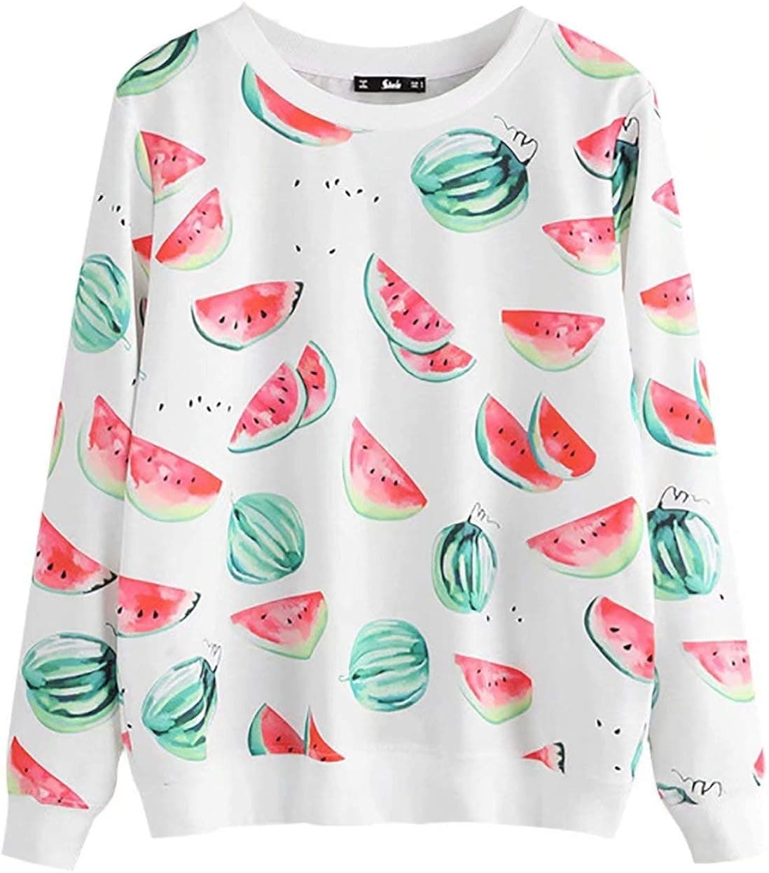 TAOHONG Cute Watermelon Graphic Sweatshirts for Women Teen Girls Casual Long Sleeve Pullover Sweatshirt Tops White