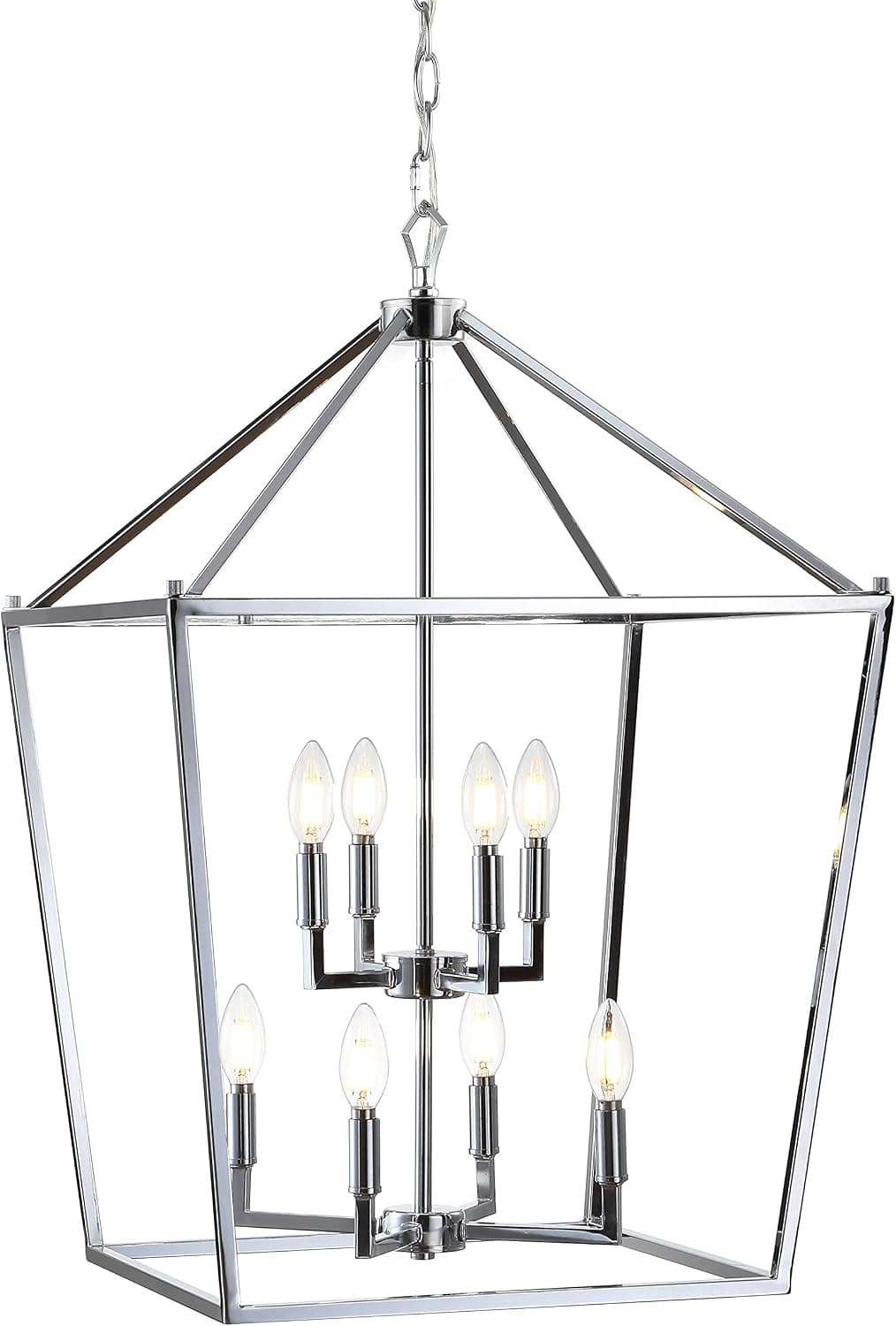 JONATHAN Y JYL7438C Pagoda Lantern Dimmable Adjustable Metal LED Pendant Classic Traditional Farmhouse Dining Room Living Room Kitchen Foyer Bedroom Hallway, 20 in, Chrome