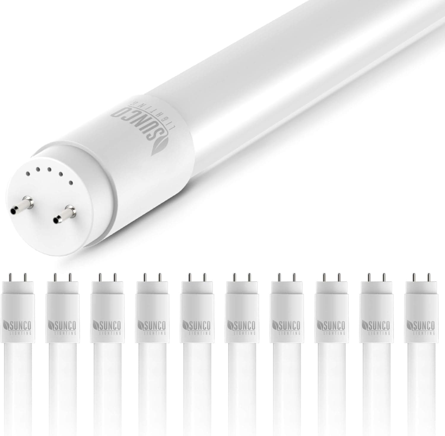 Sunco 10 Pack T8 LED 4FT Tube Light Bulbs Ballast Bypass Fluorescent Replacement 5000K Daylight 18W Frosted Cover Retrofit Single Ended Power (SEP) Commercial Grade - UL