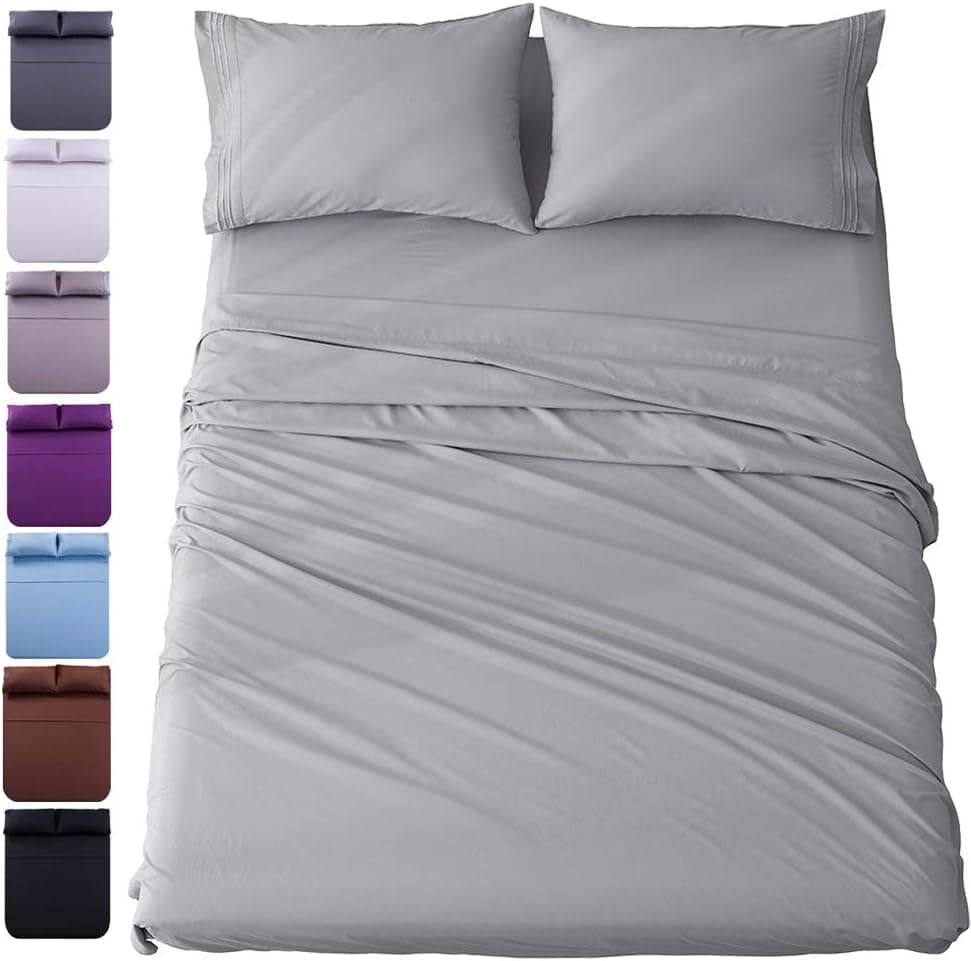 Shilucheng Bed Sheet Set Microfiber 1800 Threads Egyptian Super Soft Sheets 16-Inch Deep Pocket - Hypoallergenic - 6 Piece (Grey, Twin XL)