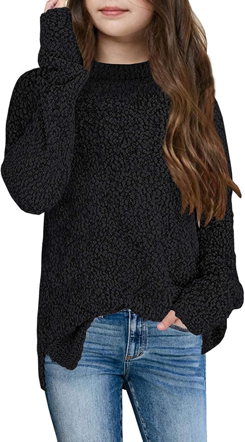 Gemijack Girls Sweaters Fuzzy Knit Kids Cozy Popcorn Fall Winter Warm Clothes Cute Long Sleeve Pullover Tops